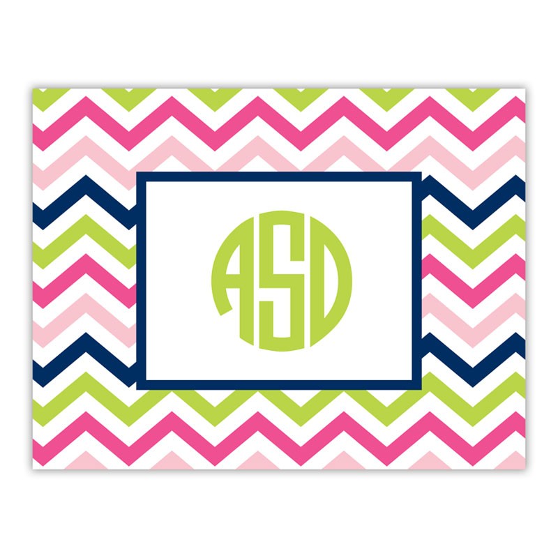boatman geller chevron pink, navy & lime foldover note cards