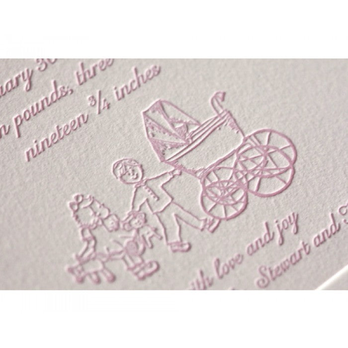 letterpress carriage baby announcement - imogen