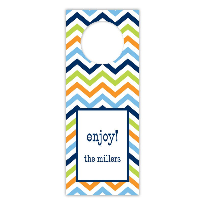boatman geller chevron blue, orange & lime wine tags