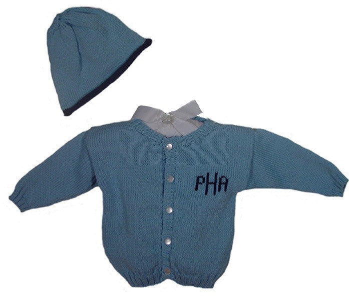personalized baby cardigan sweater and hat set