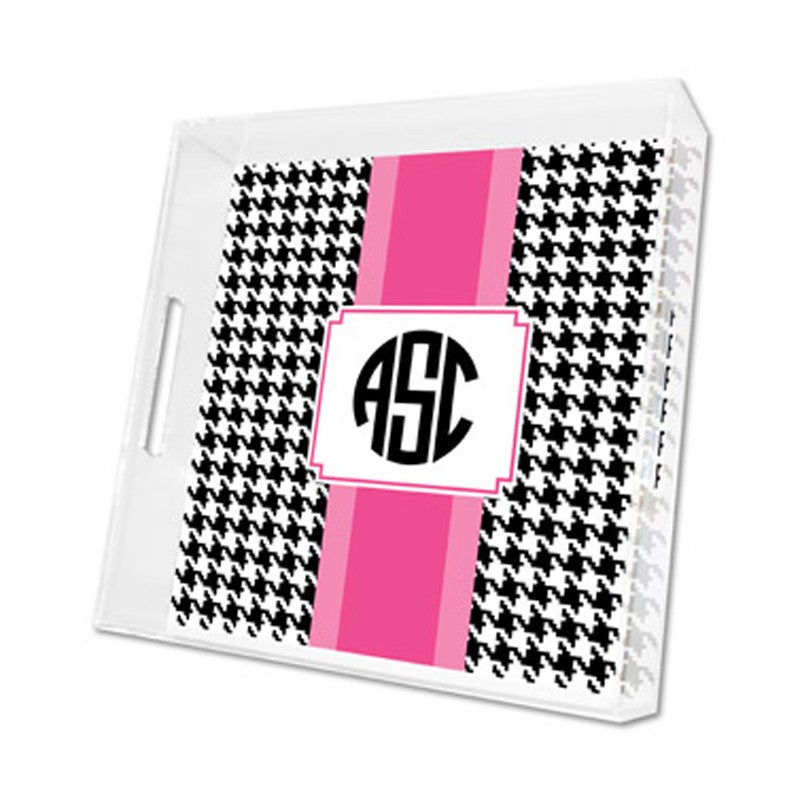 alex houndstooth black lucite tray - square