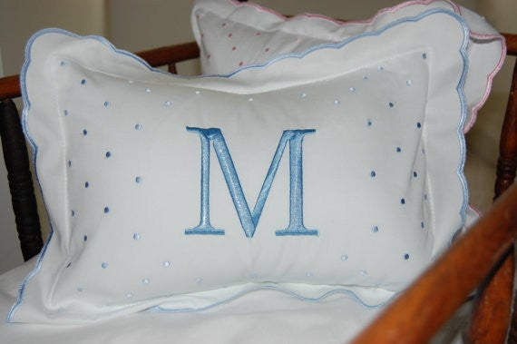 monogrammed scalloped baby pillow