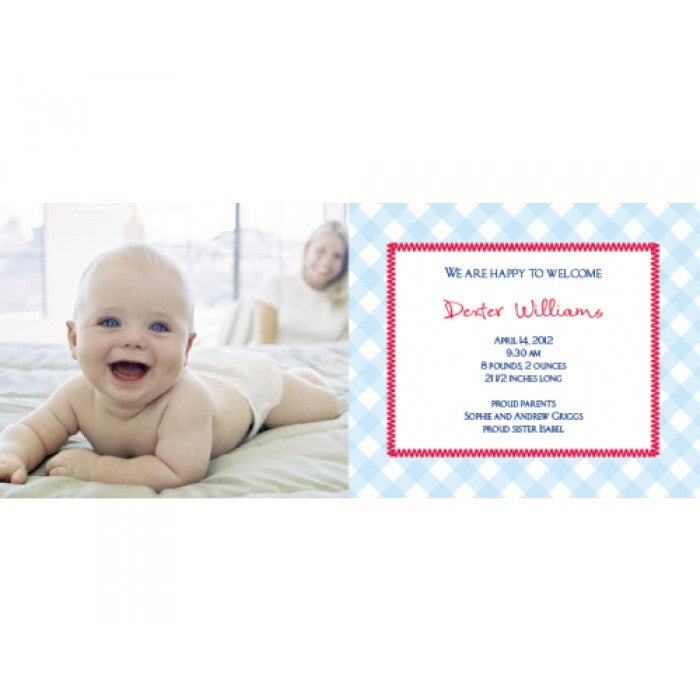 flat print baby announcement - gingham blue