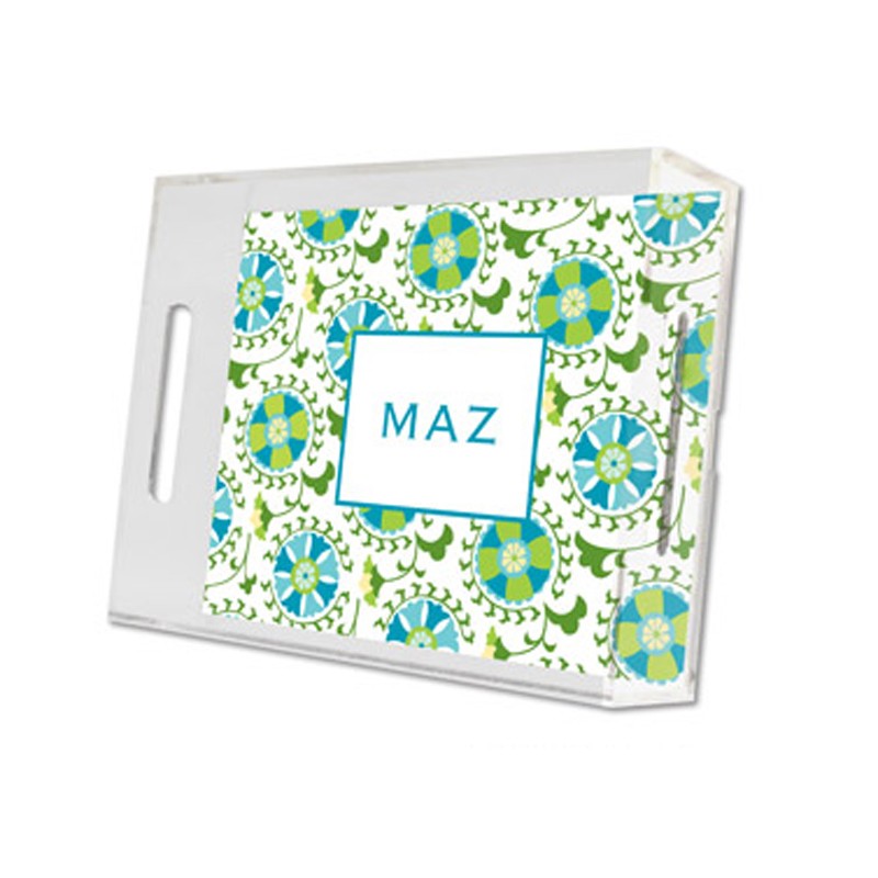 suzani teal lucite tray - small