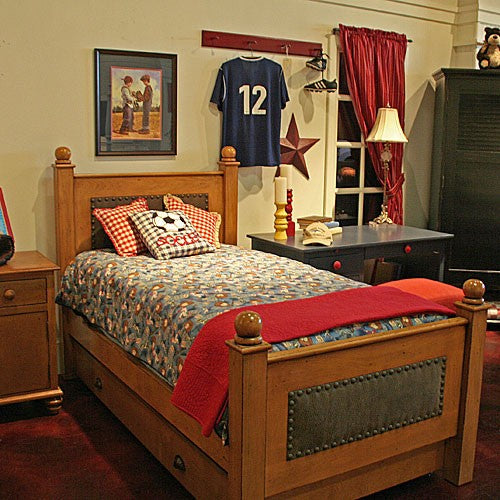 river kids bed with fabric and nailheads