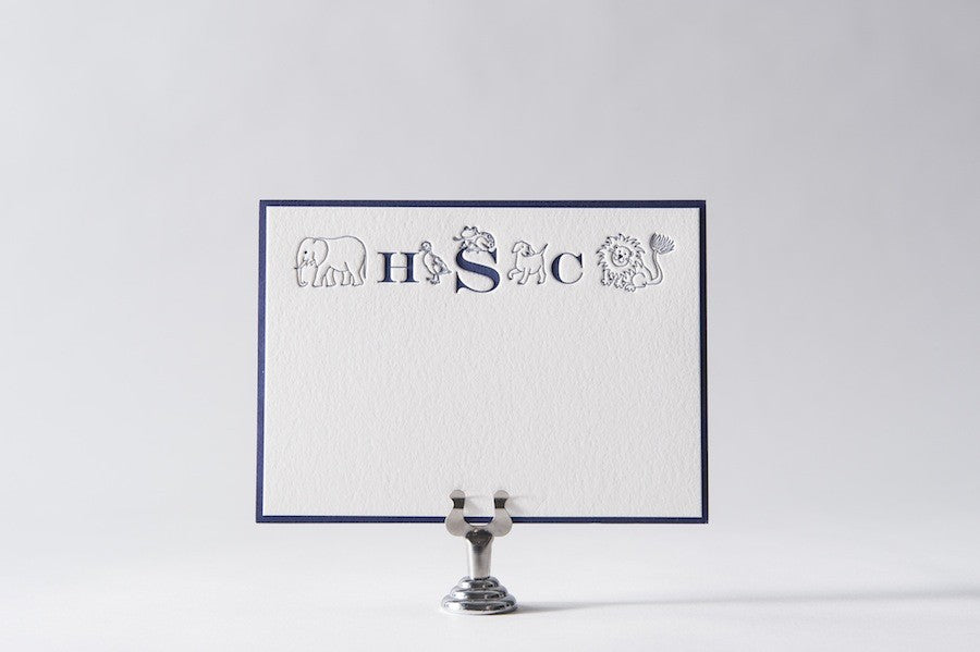 animal monogram kids stationery
