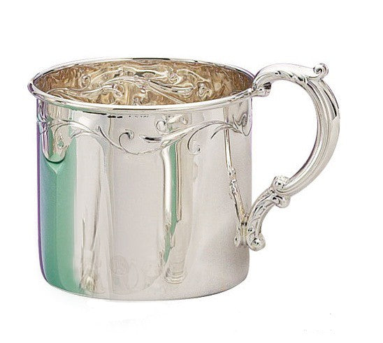 Heavy Gauge Sterling Silver Floral Baby Cup - Heirloom Baby Gift