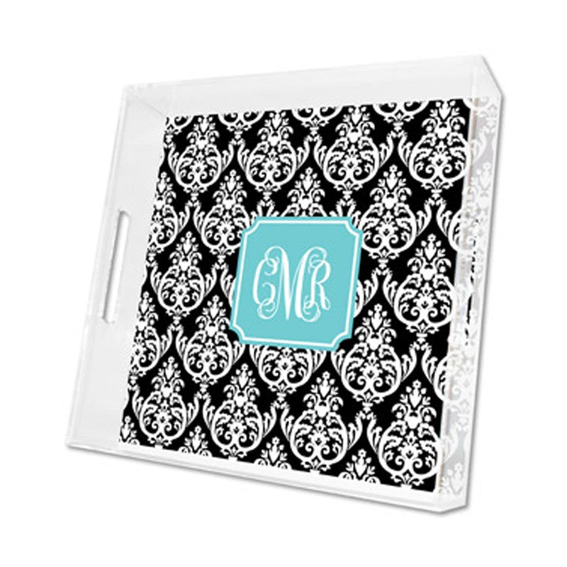 madison damask black lucite tray - square