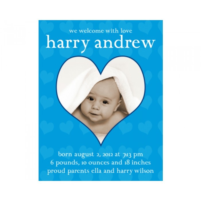 flat print baby announcement - happy heart blue