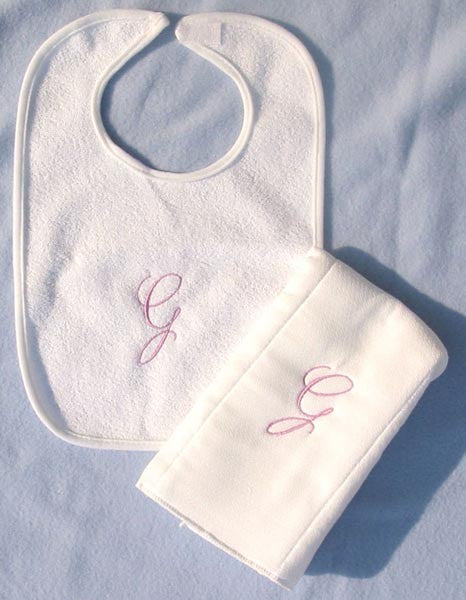 baby bib & burp cloth set (initial)