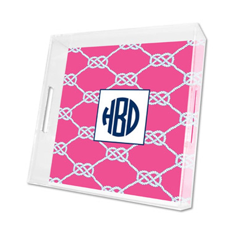 nautical knot raspberry lucite tray - square