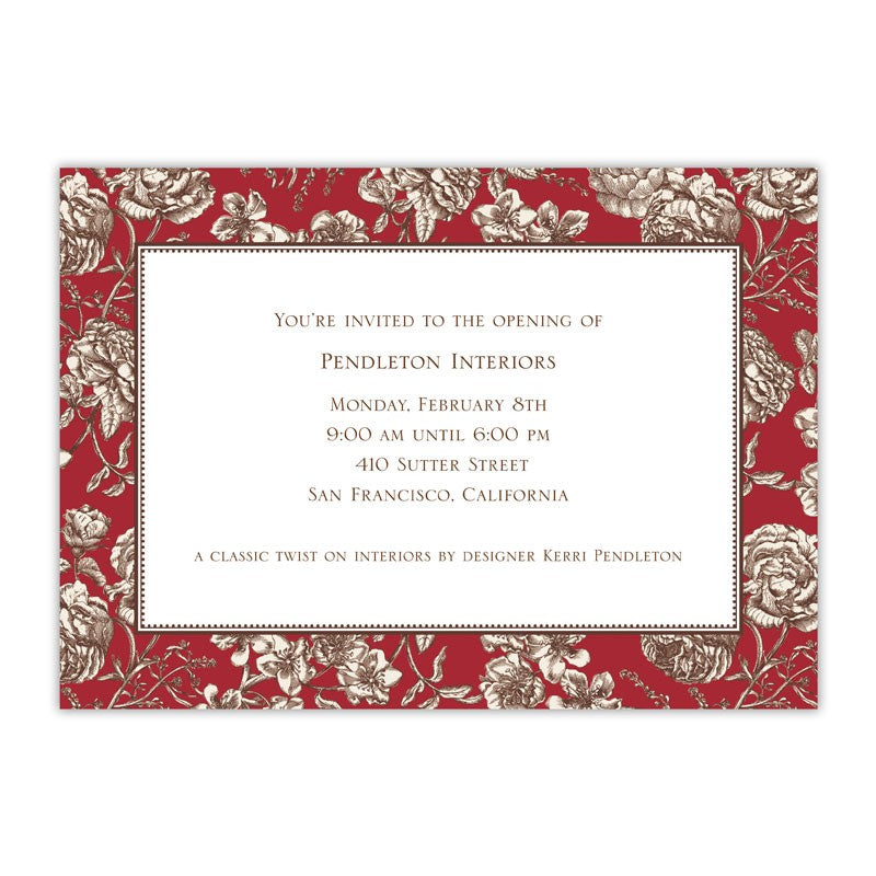 boatman geller floral toile red large flat notecard
