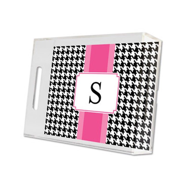 alex houndstooth black lucite tray - small