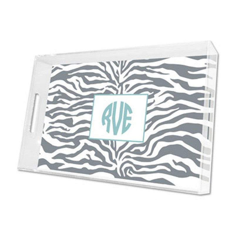 zebra gray lucite tray - large