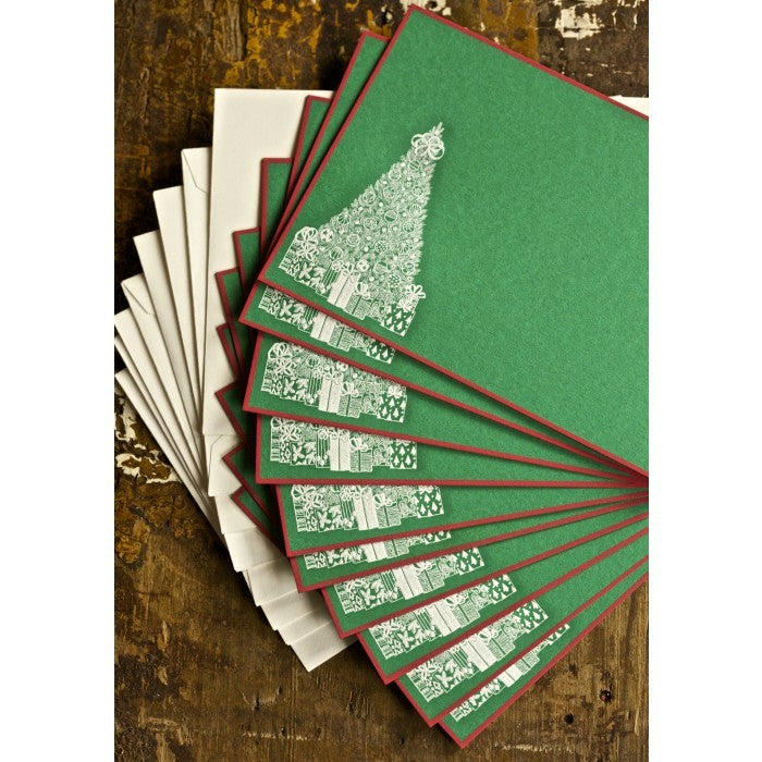 engraved holiday christmas tree note cards