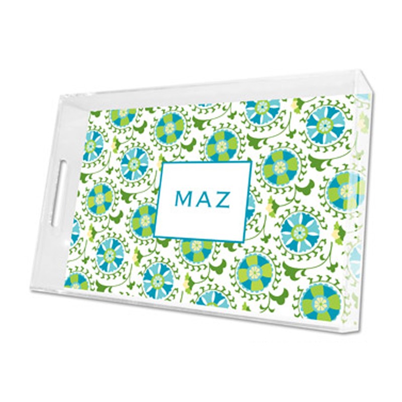suzani teal lucite tray - large