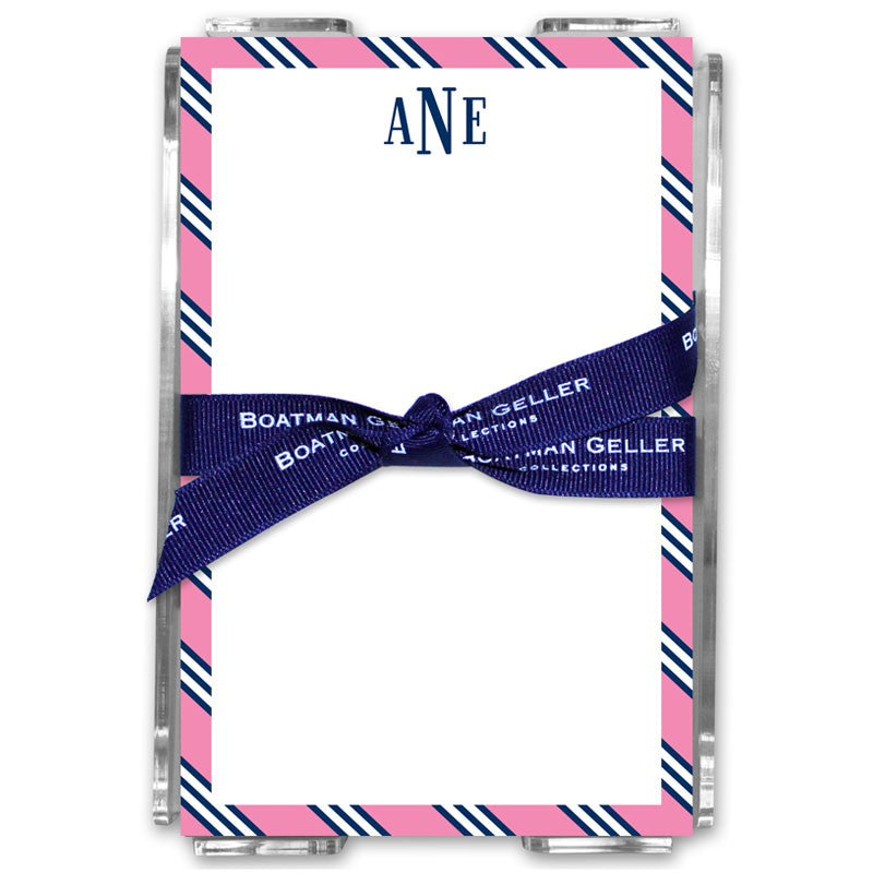 boatman geller repp tie pink & navy acrylic note sheets