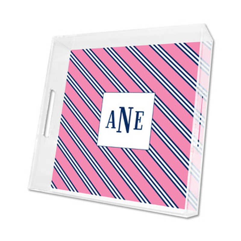 repp tie pink & navy lucite tray - square