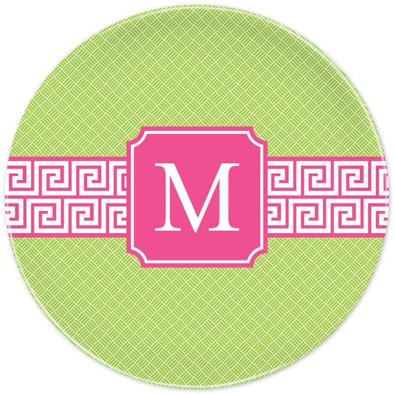boatman geller greek key band pink plate