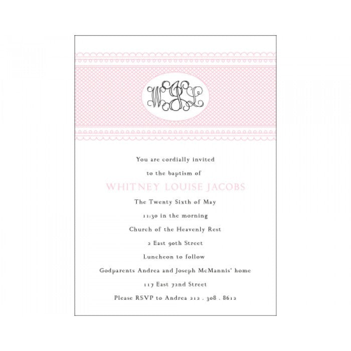 rose monogram baptism invitations