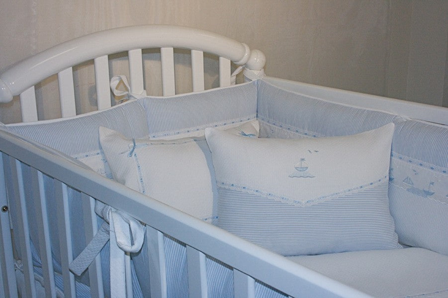 embroidered sailboats crib linens