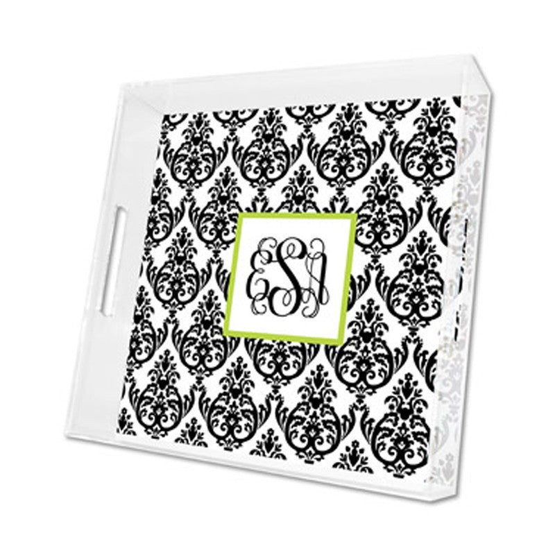 madison damask white with black lucite tray - square