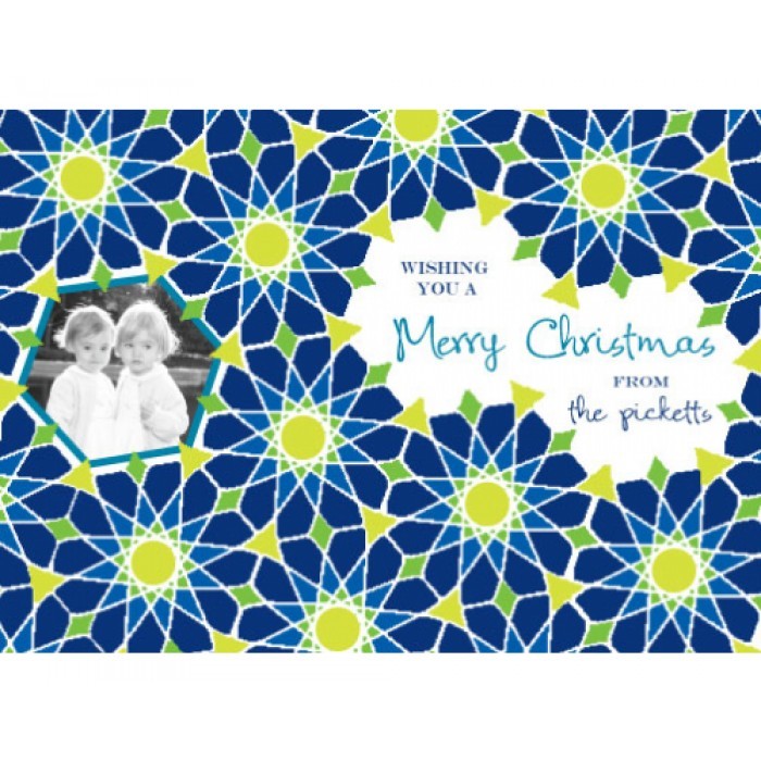 merry moroccan blue holiday cards