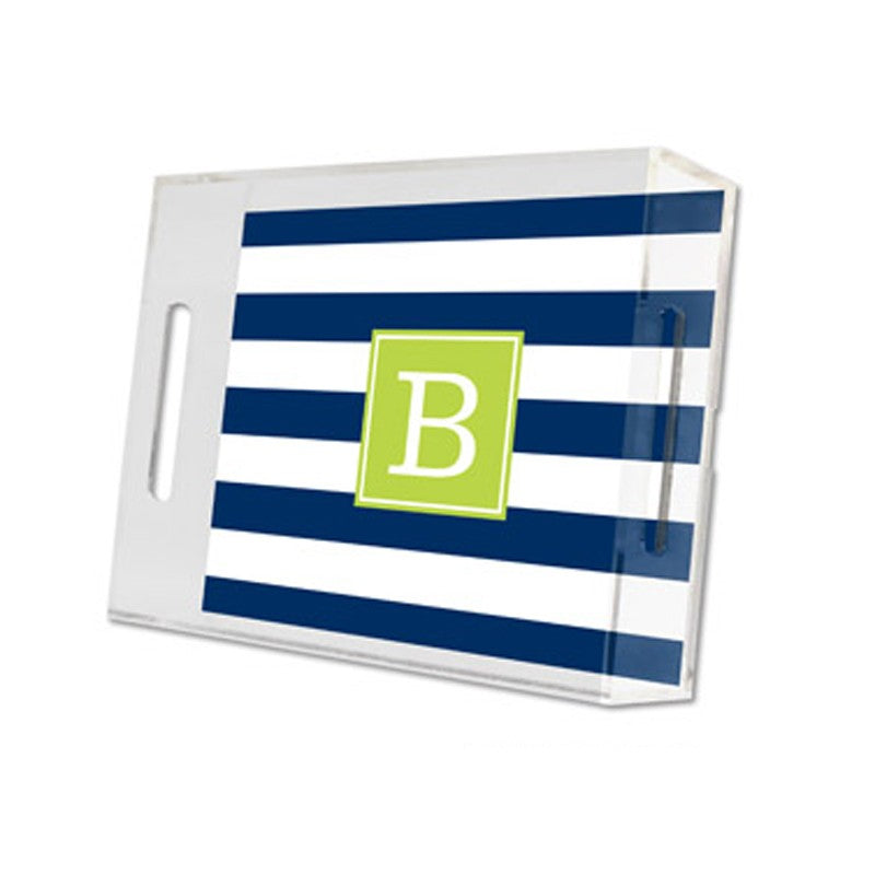 awning stripe navy lucite tray - small