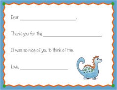 personalized thank you notes - dinosaur fill-in thank you