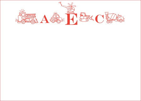 vehicles monogram children's stationary