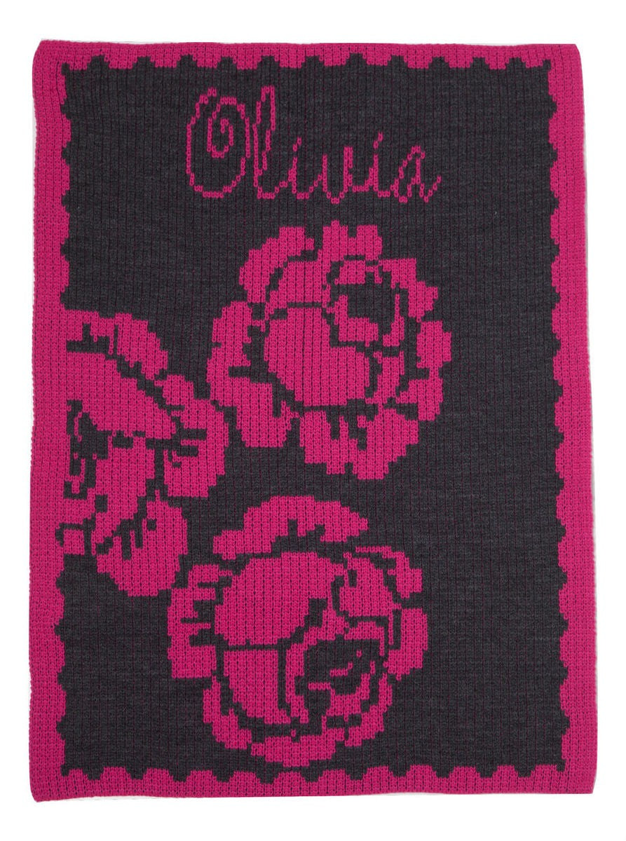 peony and name stroller blanket