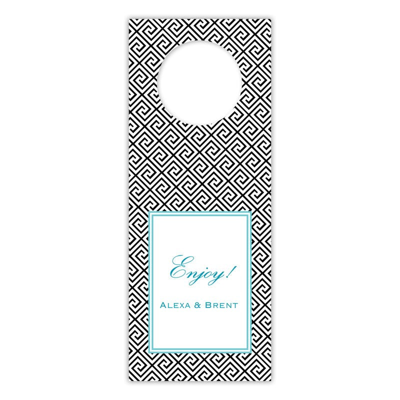 boatman geller greek key black wine tags