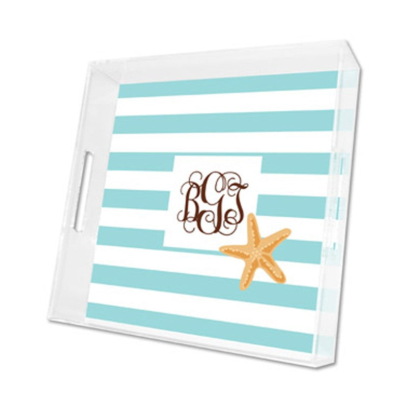 stripe starfish lucite tray - square