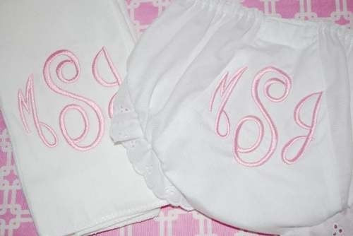 embroidered monogram diaper cover and burp cloth set