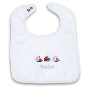 personalized baby bib - sailboats