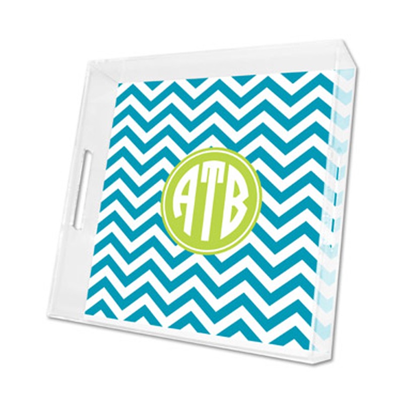 chevron turquoise lucite tray - square