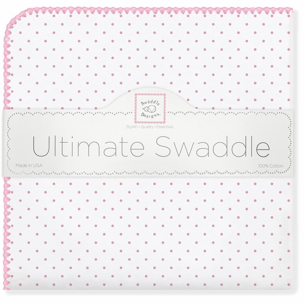 ultimate swaddling blanket by swaddle designs - white with bright pink dots