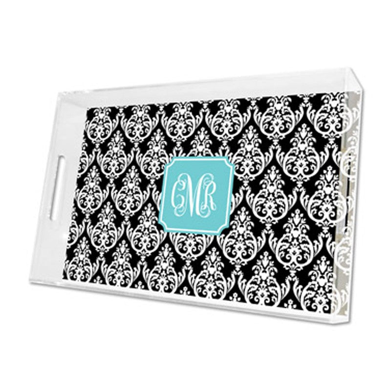 madison damask black lucite tray - large