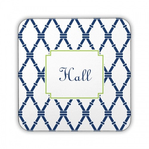 Bamboo Navy Green Square Coaster