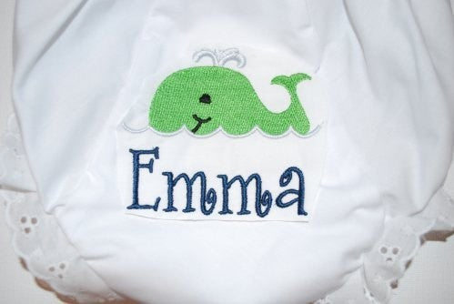 embroidered name monogram whale diaper cover