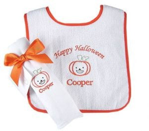 halloween gift set - pumpkin burp and bib set