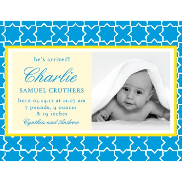 flat print baby announcement - stork stars blue