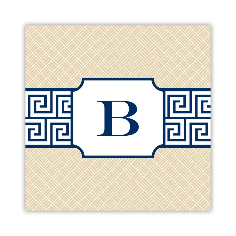 greek key band navy square paper coaster set of 50