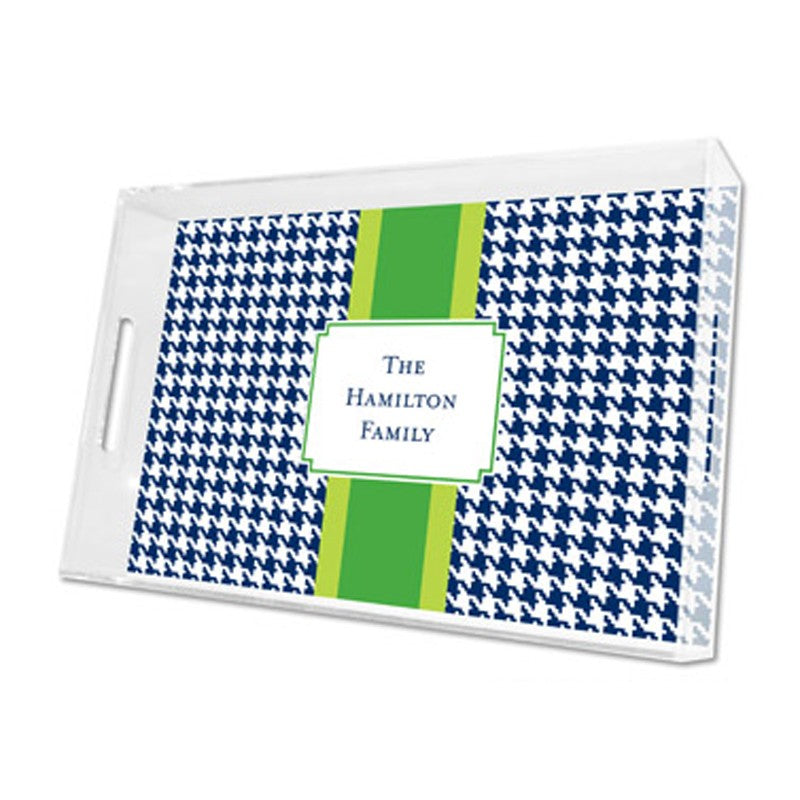 alex houndstooth navy lucite tray - large