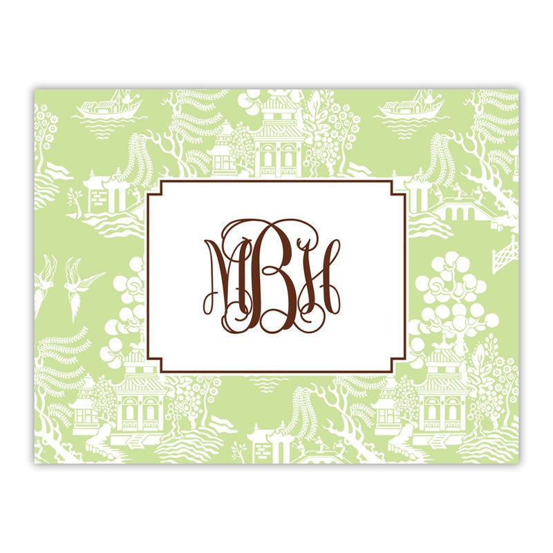 boatman geller chinoiserie green foldover note cards