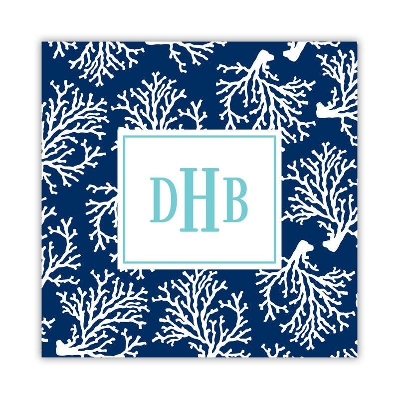 coral repeat navy square paper coaster set of 50