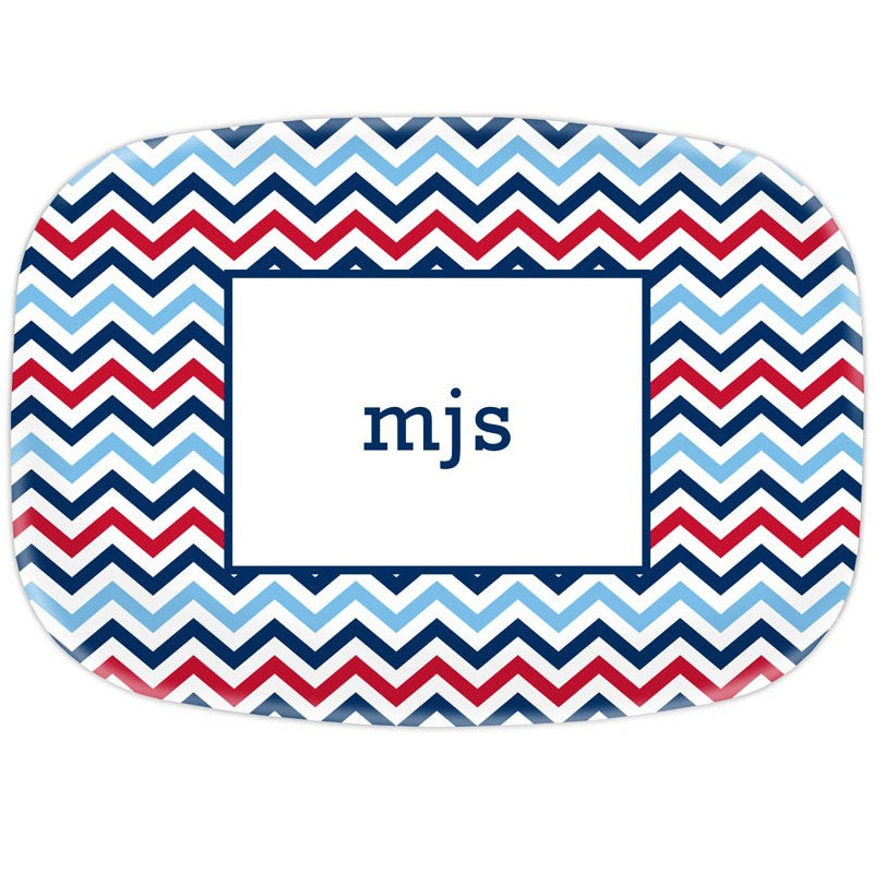boatman geller chevron blue & red platters