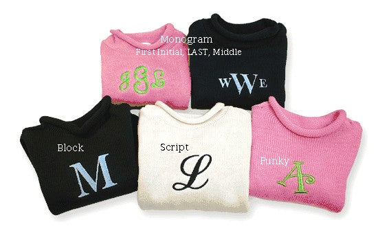 monogrammed roll neck pullover sweater