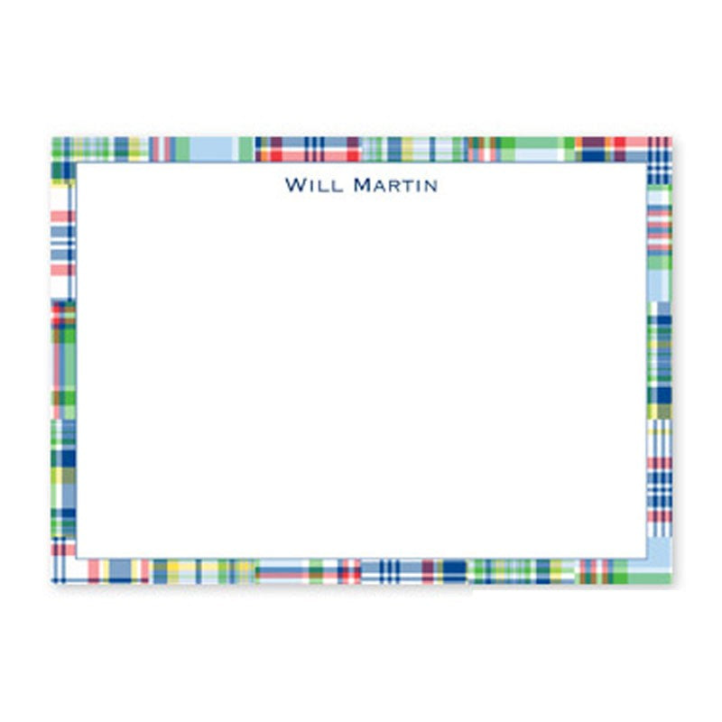 boatman geller madras patch blue thin stationery card