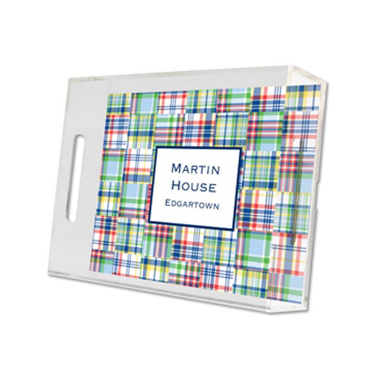 madras patch blue lucite tray - small